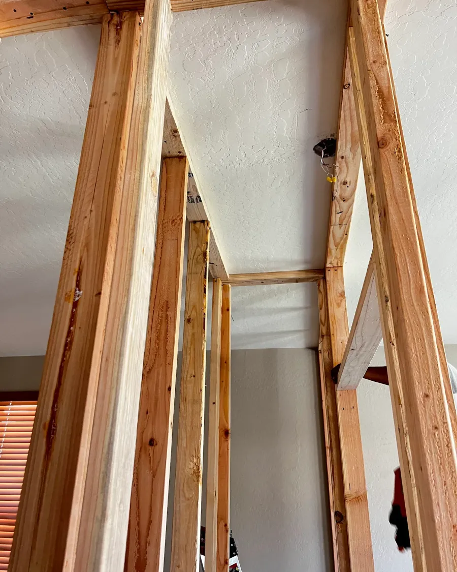 New wood framing for an interior wall, before the drywall goes on